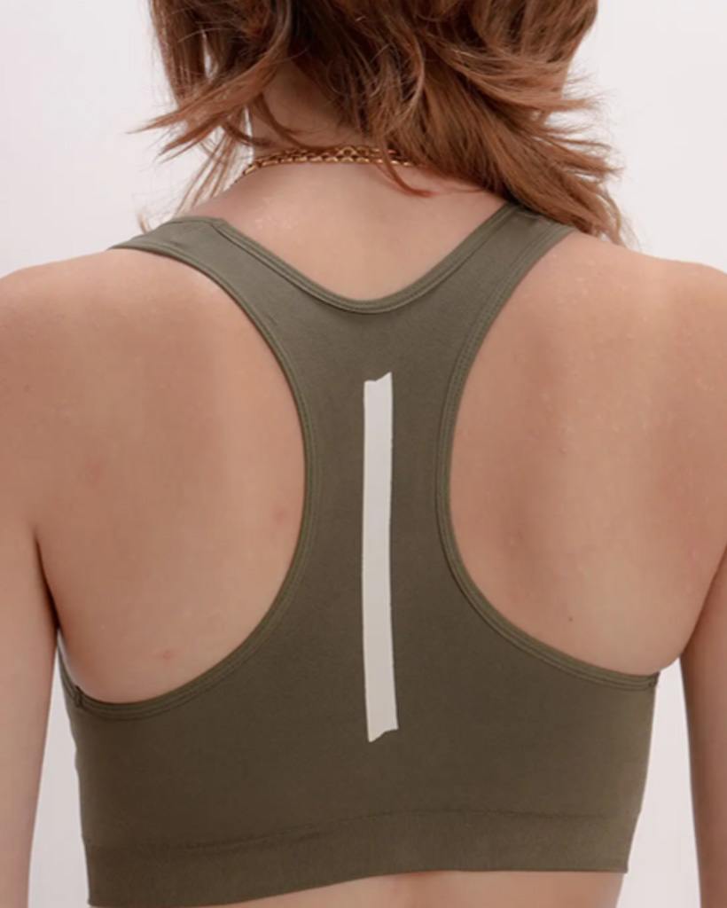 WOMEN'S SEAMLESS SPORT CROP BRA TOP DARK OLIVE