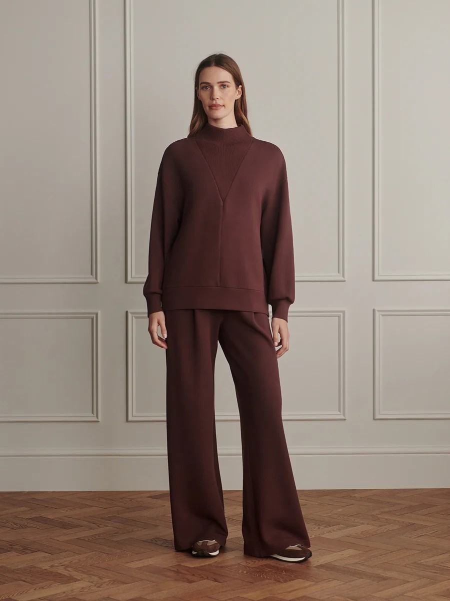 novi longline mock neck sweat deep mahogany