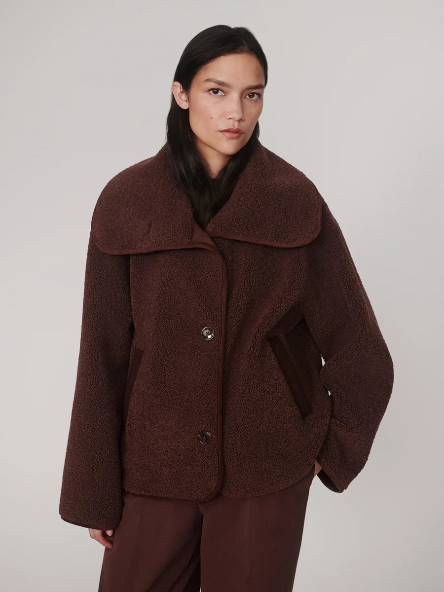 kellan short boxy jacket deep mahogany
