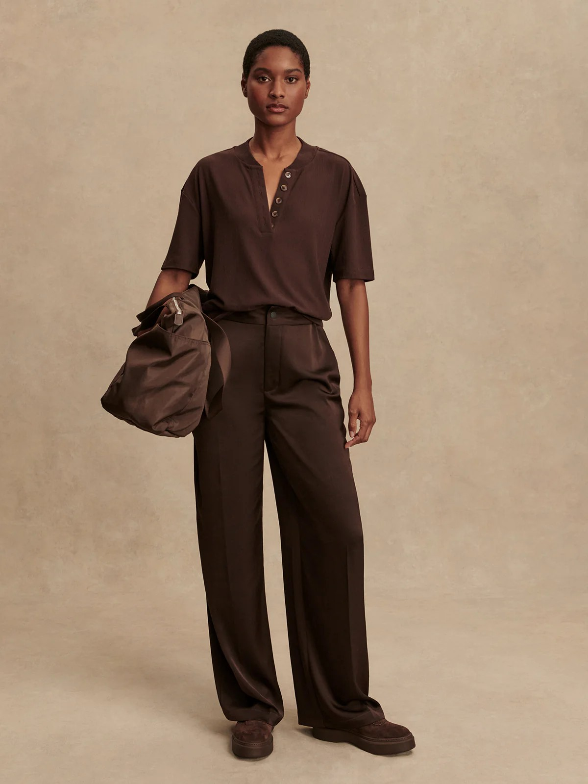 kasey mock placket rib tee coffee bean
