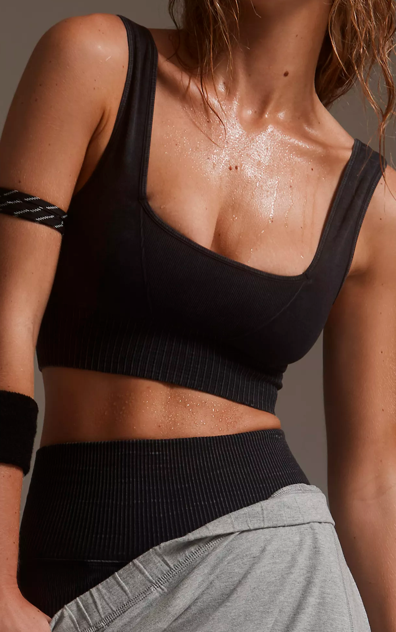 SQUARE NECK GOOD KARMA BRA WASHED BLACK