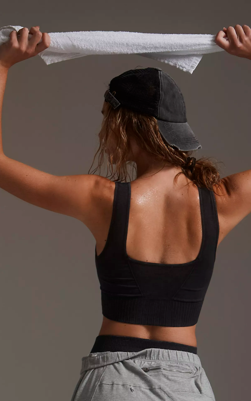 SQUARE NECK GOOD KARMA BRA WASHED BLACK