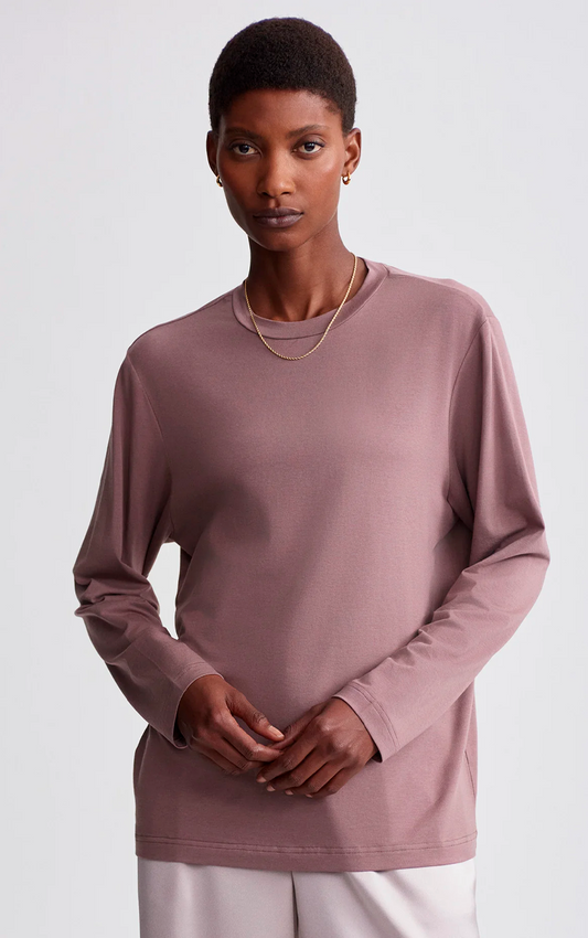 leah long sleeve boyfriend tee deep taupe