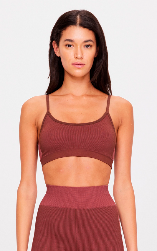 RIBBED SEAMLESS BALLET BRA BROWN