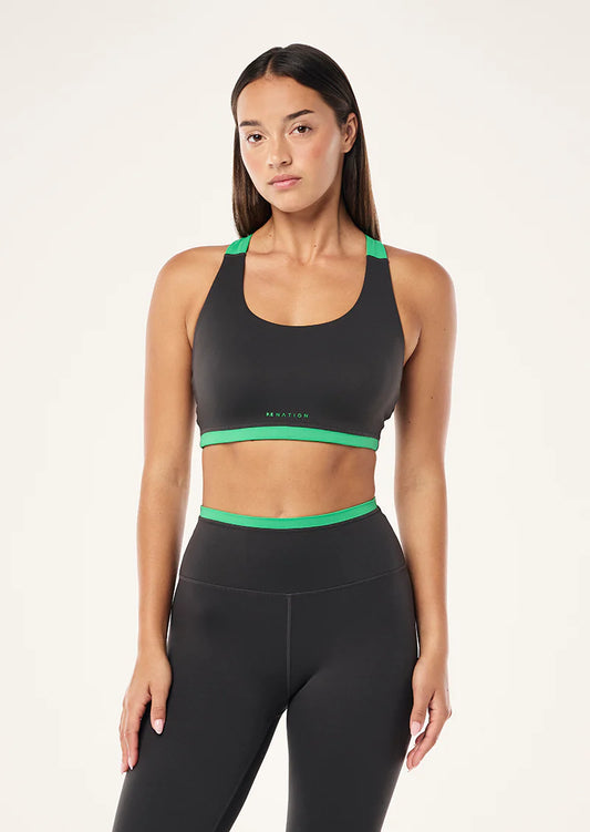 HIGHGATE SPORTS BRA CAVIAR / KELLY GREEN