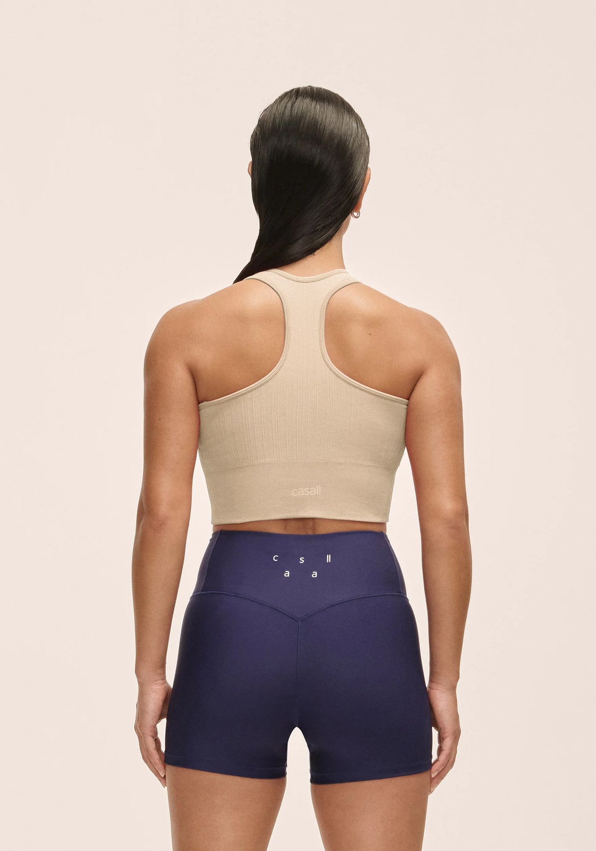 Multi Rib Seamless Padded Sports Top Ecru