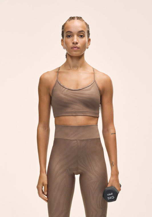 Sleek Strappy Sports Bra Printed Zebra Khaki