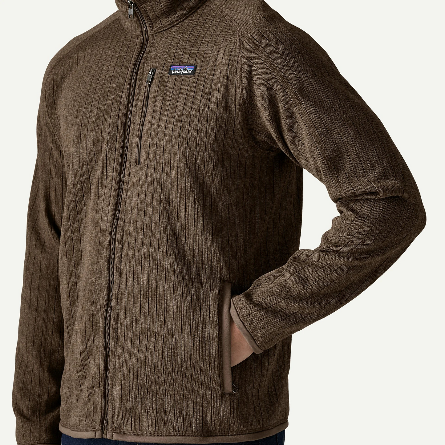 M's Better Sweater Jkt Marlow Brown Rib Knit