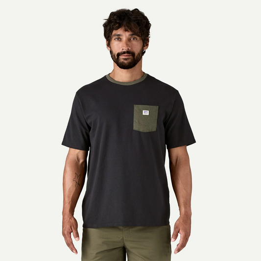M's Shop Sticker Pocket Responsibili-Tee Black w/Basin Green