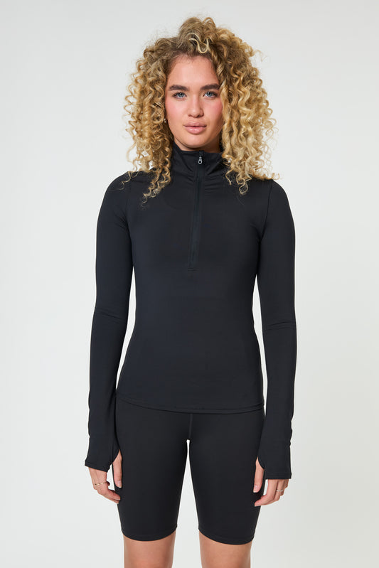 ReSet Long Sleeve Tee, Mock-Neck, Half-Zip Black