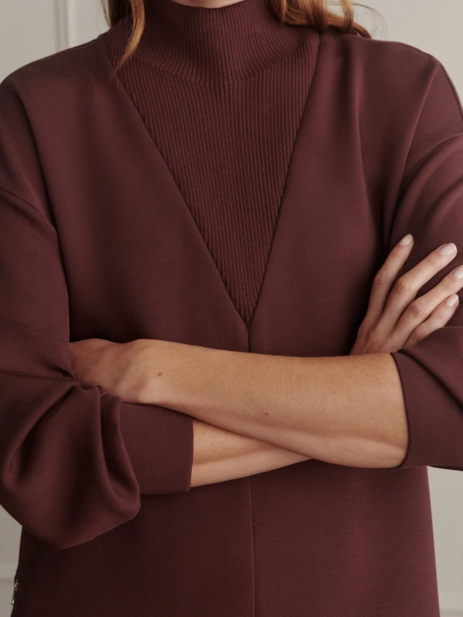 novi longline mock neck sweat deep mahogany