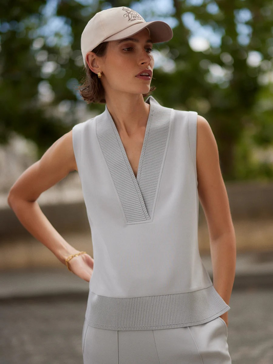 freida v neck tank blue clay