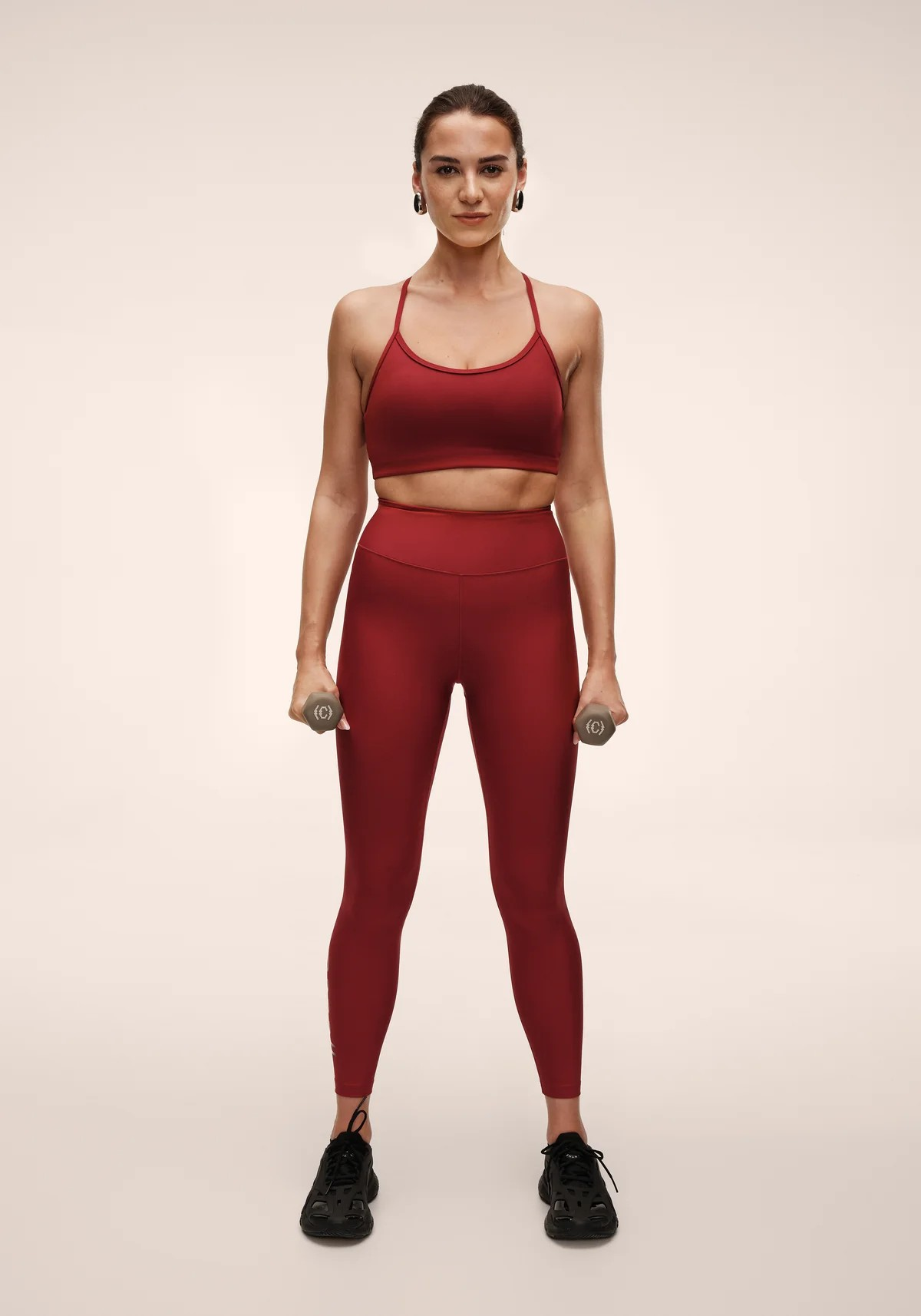 Graphic High Waist Tights Maroon Red