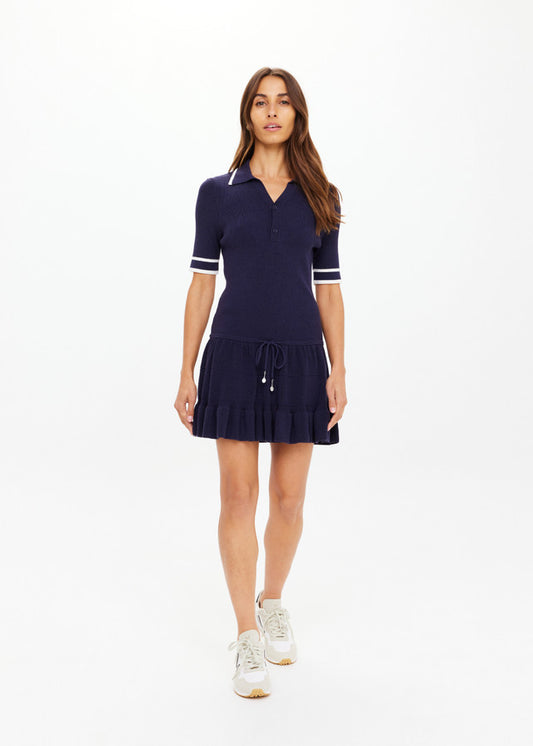 PLUME KNIT COLLARED DRESS NAVY
