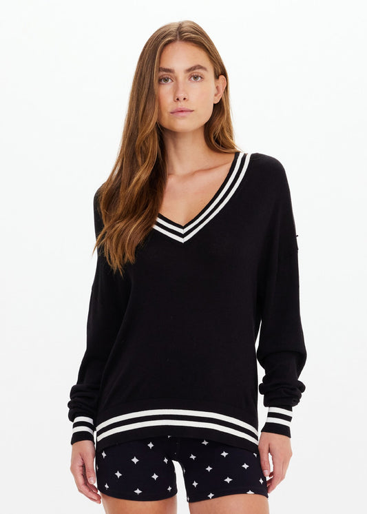 DUET V NECK KNIT SWEATER BLACK