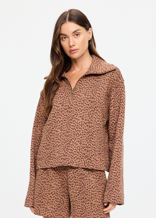 JAVAN JONES QUARTER ZIP SWEAT LEOPARD