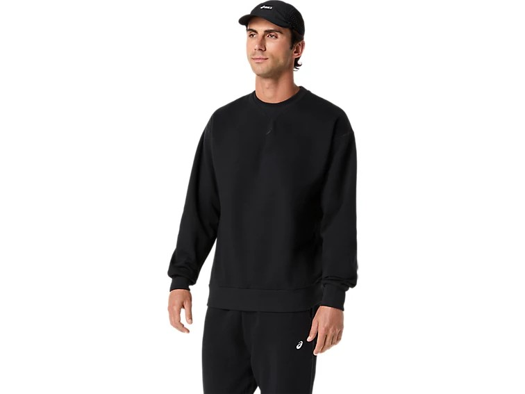 FLEECE RELAXED CREW-NECK TOP PERFORMANCE BLACK