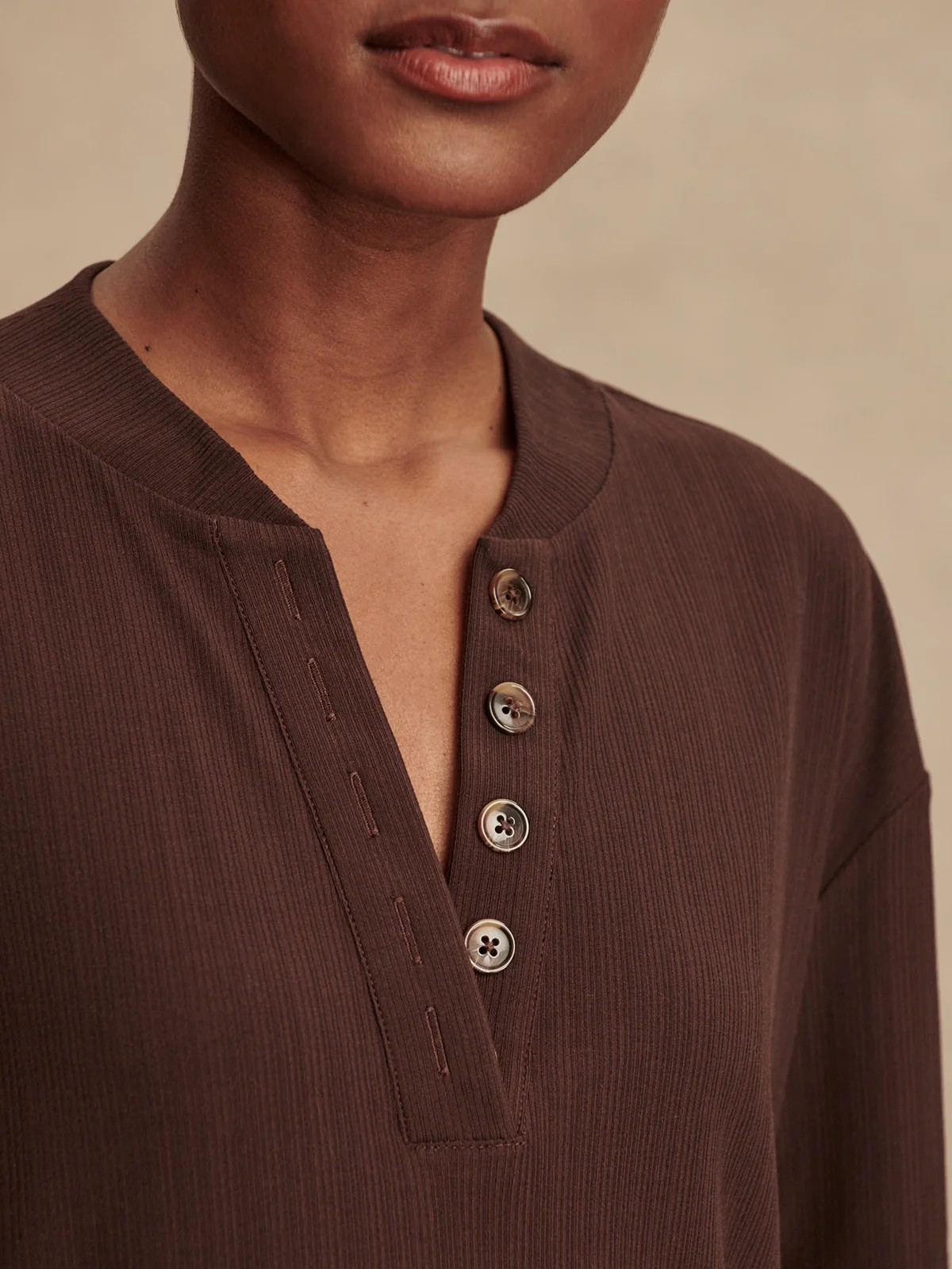 kasey mock placket rib tee coffee bean