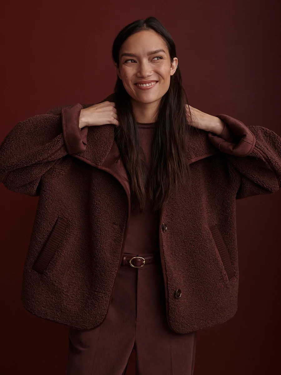 kellan short boxy jacket deep mahogany