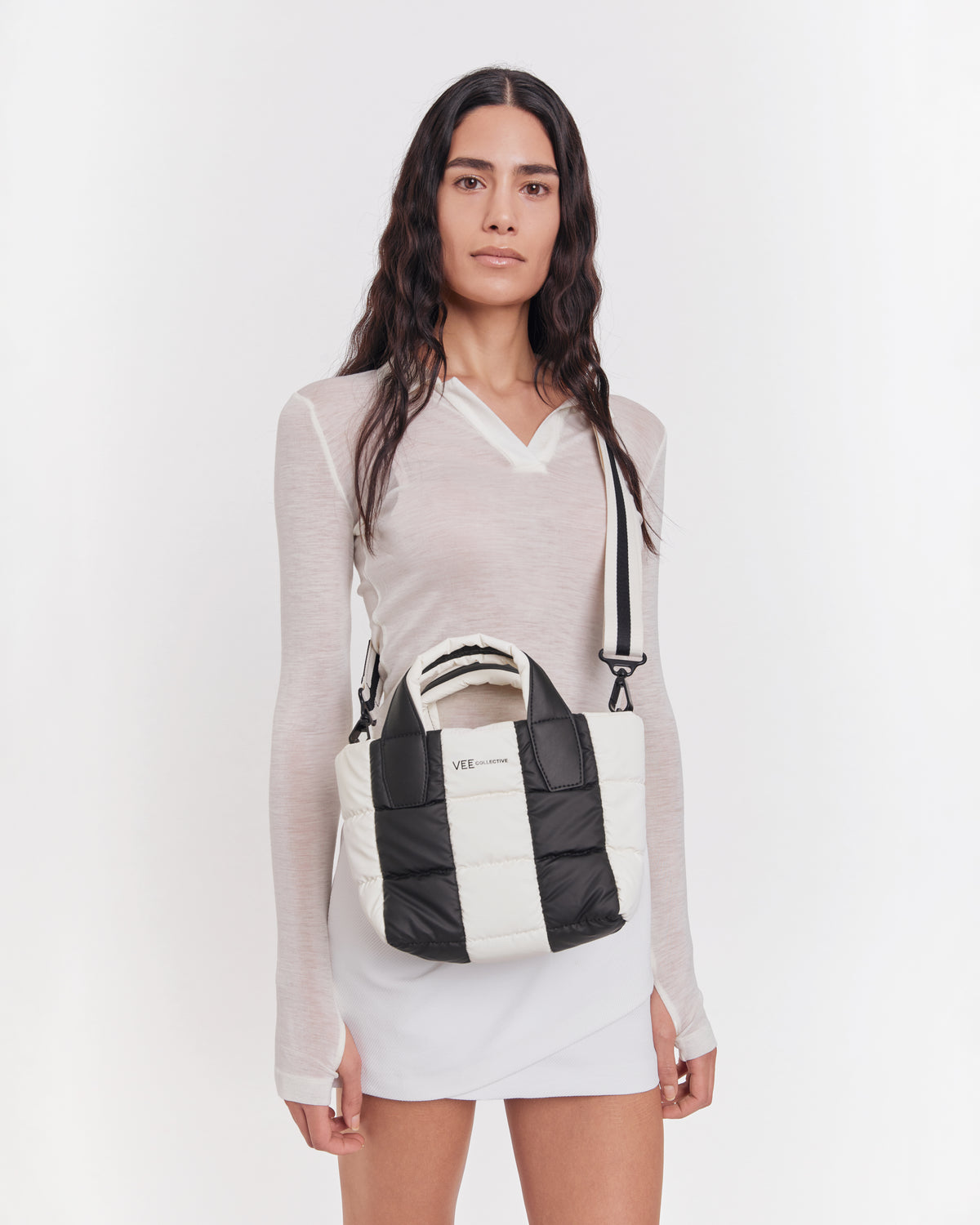 PORTER TOTE MINI BLACK - MARSHMALLOW STRIPES