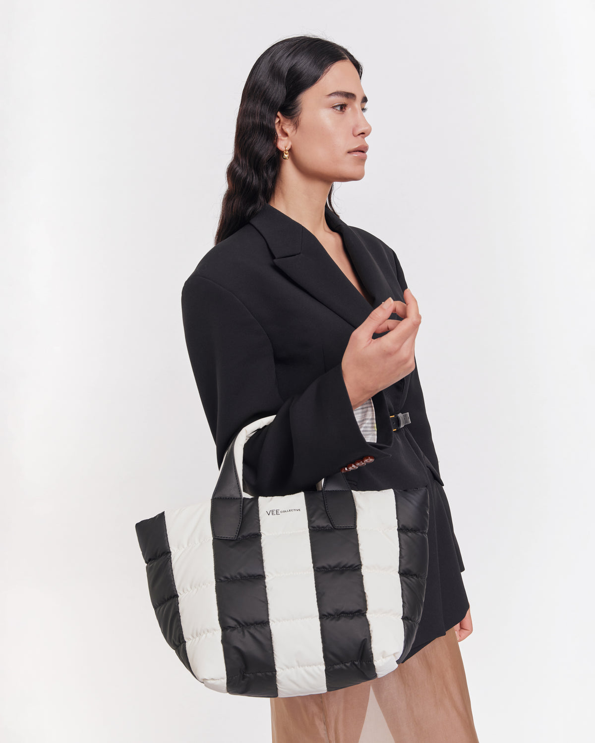 PORTER TOTE SMALL BLACK - MARSHMALLOW STRIPES