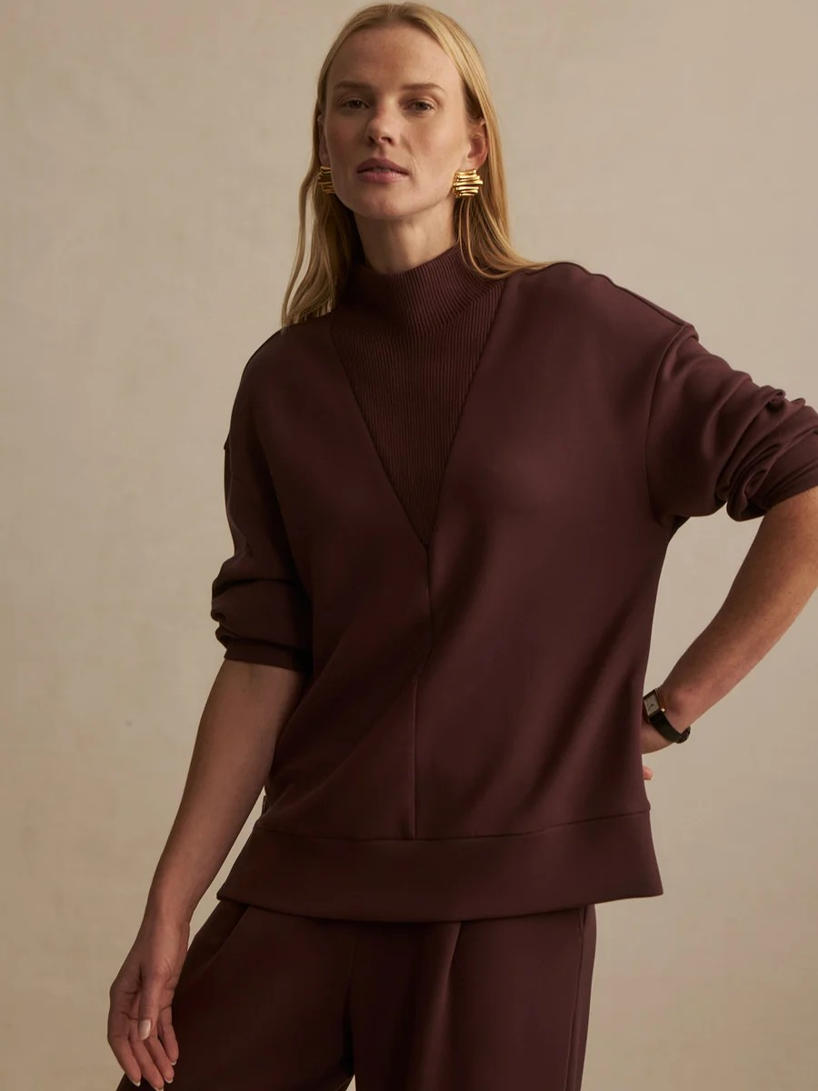 novi longline mock neck sweat deep mahogany
