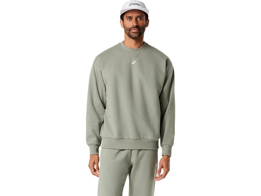 FLEECE RELAXED CREW-NECK TOP LICHEN GREEN