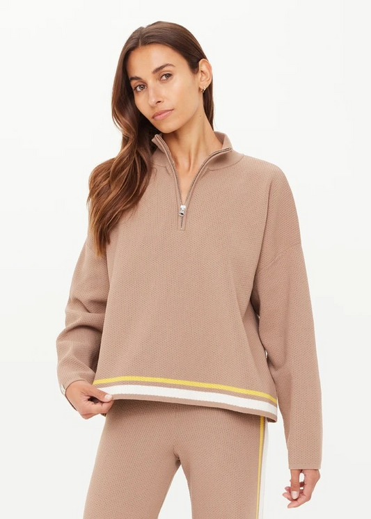 VENETO CARTER KNIT ZIP TOP MOCHA